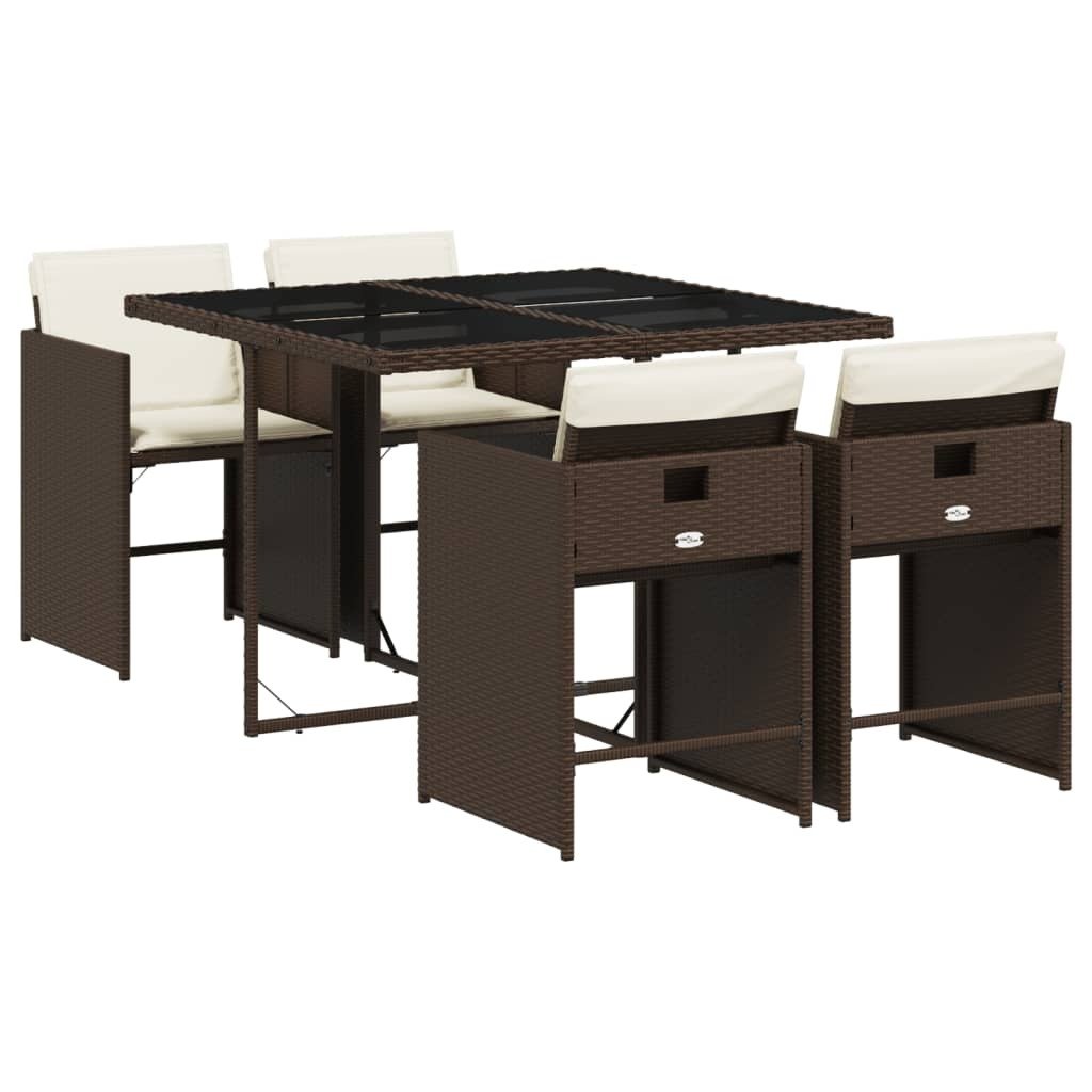 vidaXL 5-częściowy ogrodowy zestaw jadalniany z poduszkami z brązowego polirattanu
