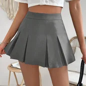 Spódnice - TEMU Uniwersalna szara plisowana spódnica damska - z wysokim stanem, zapinana na guziki, idealna na co dzień lub do biura, komfortowa na każdą porę - miniaturka - grafika 1