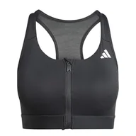 Biustonosze - adidas Damski biustonosz treningowy Powerreact Medium Support Zip Bra XXL C-D (duży rozmiar) czarny - miniaturka - grafika 1