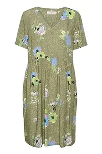 Koszulki i topy damskie - Damska koszulka damska sukienka kolana długość krótkie rękawy z nadrukiem V-Neck, Vintage Olej Zielony Kwiatowy, 40 - grafika 1