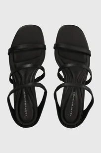Tommy Hilfiger klapki skórzane TH STRAP LEATHER MID HEEL damskie kolor czarny na słupku FW0FW07731 - Klapki i japonki damskie - miniaturka - grafika 1
