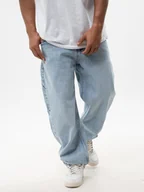 Spodnie męskie - Spodnie Jeansowe Baggy Cargo Męskie Sprane Jasne Niebieskie Jigga XL - miniaturka - grafika 1