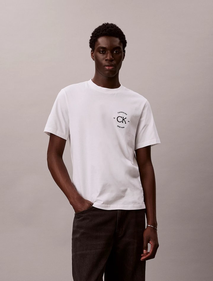T-shirt con logo ricamato męskie biały