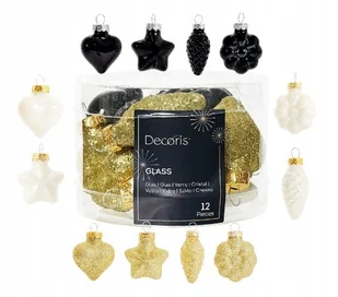 Bombki szklane złoto-czarno-białe zawieszki zestaw 12 sztuk - Bombki - miniaturka - grafika 1