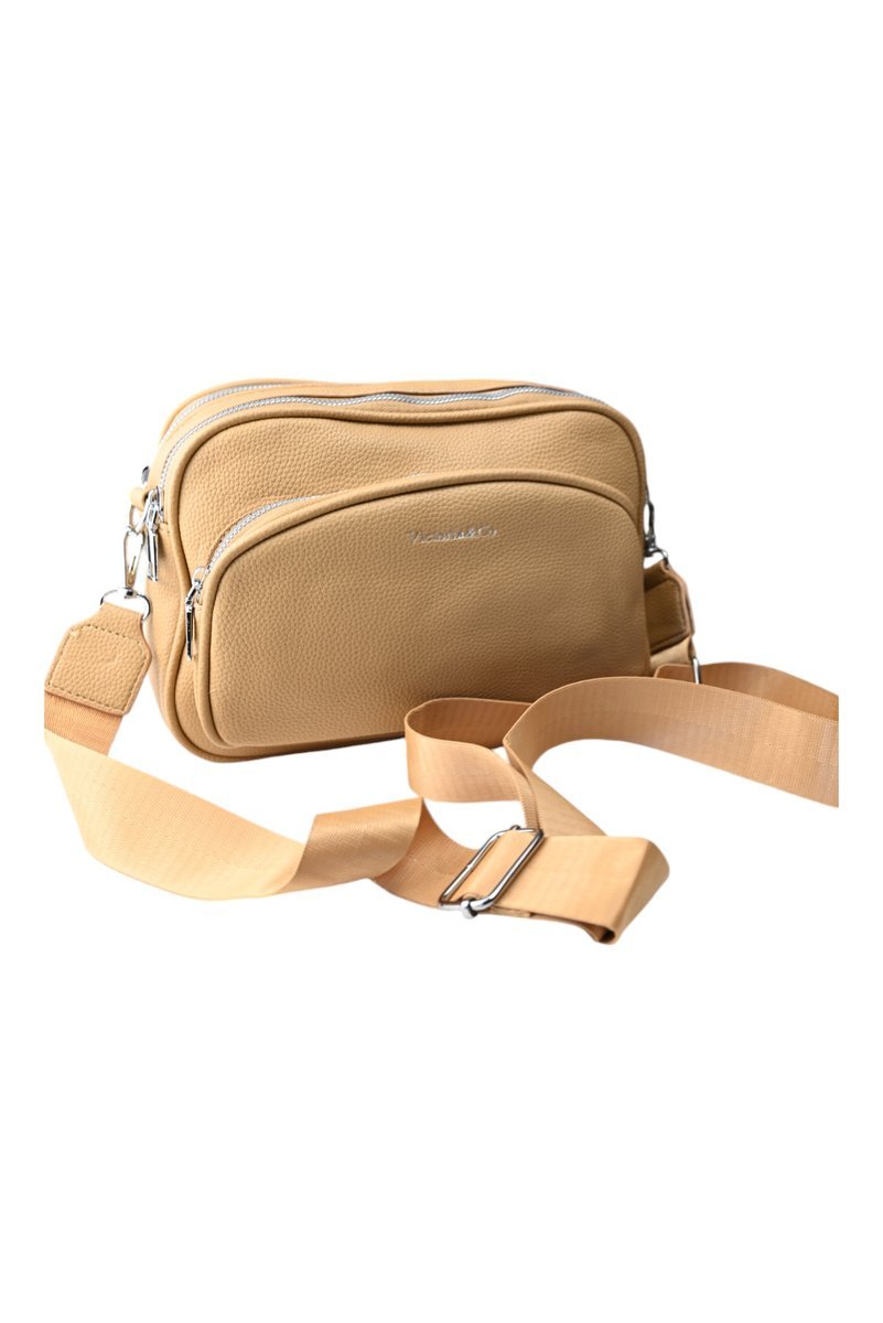 Kufrerek Damski, Torebka Z Szerokim Paskiem Beżowa, Mała Listonoszka Damska