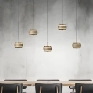 Lampy sufitowe - PURE Lampa wisząca Falling Rings, możliwość ściemniania, brązowy / mosiężny, salon / jadalnia, metal, nowoczesny - miniaturka - grafika 1