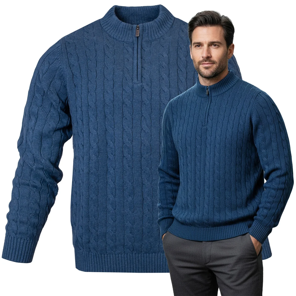 SWETER Męski Półgolf Rozpinany na Suwak NIEBIESKI Bawełniany Pako Jeans SWETER Męski Półgolf Rozpinany na Suwak NIEBIESKI Bawełniany XL Pako Jeans