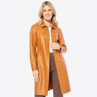 Płaszcze damskie - Damski płaszcz z naturalnej skóry owczej brązowy - miniaturka - grafika 1