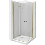 Kabiny prysznicowe - Mexen Lima Duo kabina prysznicowa składana 70x70 cm, transparent, złota + brodzik Flat - miniaturka - grafika 1