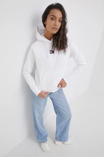 Bluzy damskie - Tommy Jeans bluza bawełniana damska kolor biały z kapturem gładka - grafika 1