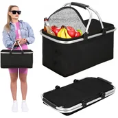 Torby termiczne - Torba termiczna 47x28x23 cm kosz termiczny piknikowy na jedzenie czarny - miniaturka - grafika 1