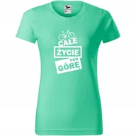 Koszulki i topy damskie - Damska Koszulka Rower Całe zycie pod górke rowerem Prezent dla Rowerzystki miętowy M - miniaturka - grafika 1