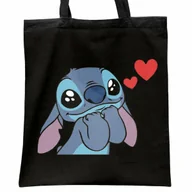 Torby i wózki na zakupy - Torba bawełniana czarna na zakupy Stitch Lilo i Stich Dla Fanów - miniaturka - grafika 1