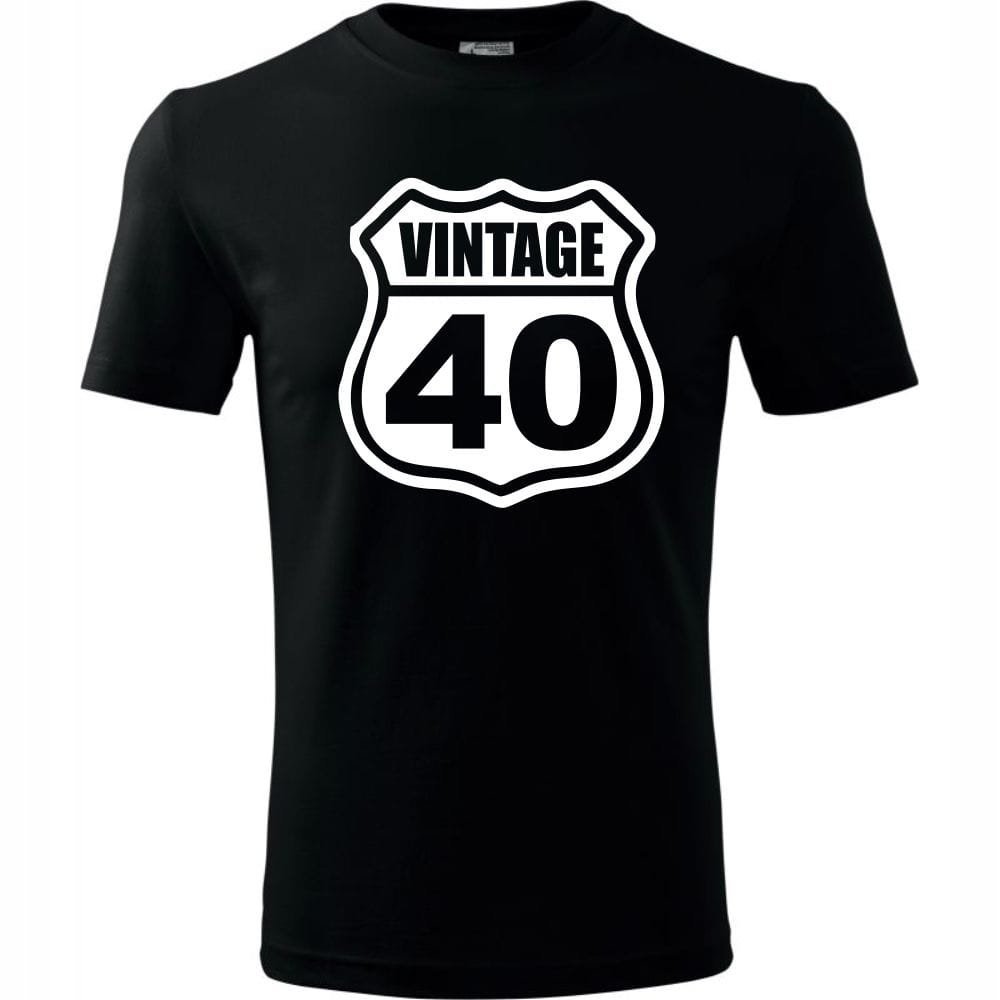 Męska Koszulka z Nadrukiem Vintage 40 na Prezent Urodzinowy dla Niego czarny 4XL