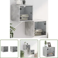 Szafki nocne - The Living Store Szafki nocne ze szklanymi drzwiami 2 szt. Betonowy szary 35x37x35 cm - miniaturka - grafika 1