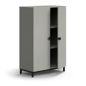 Szafy biurowe - Szafa QBUS, 2 półki, nóżki, uchwyty, 1252x800x420 mm, czarny, jasnoszary - miniaturka - grafika 1