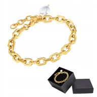 Bransoletki - Bransoletka Złota Zawieszka Perłowe Serce Łańcuszek Stal Chirurgiczna - miniaturka - grafika 1