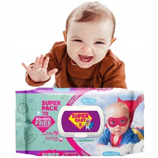 CHUSTECZKI nawilżające SUPER BABY 72 szt + klapka - Chusteczki nawilżane - miniaturka - grafika 1
