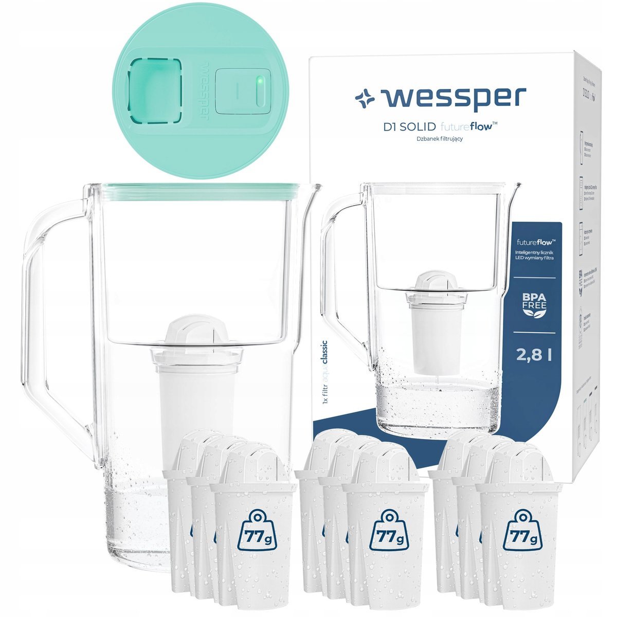 Dzbanek filtrujący Wessper D1 SOLID FutureFlow 3,3l + 6x filtr aquaclassic