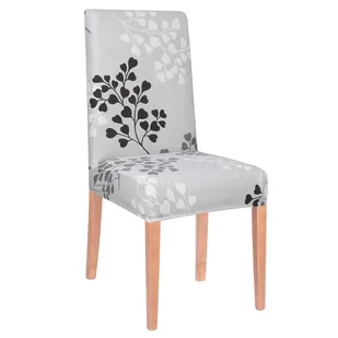 Pokrowiec na krzesło elastyczny szare listki HA0046 - Pokrowce na meble - miniaturka - grafika 1