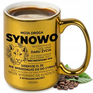 KUBEK XXL 440ML ZŁOTY STYLOWY ZABAWNY PREZENT DLA SYNOWEJ NA KAŻDĄ OKAZJĘ - Kubki - miniaturka - grafika 1
