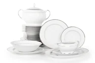 Serwisy obiadowe - Serwis obiadowy polska porcelana 6 os. 24 elementy biały / platynowy wzór NEW HOLLIS PLATIN Konsimo - miniaturka - grafika 1