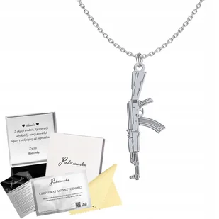 Naszyjnik Srebrny KAŁASZNIKOW AK 47 Łańcuszek 925 Prezent DEDYKACJA GRATIS - Łańcuszki - miniaturka - grafika 1