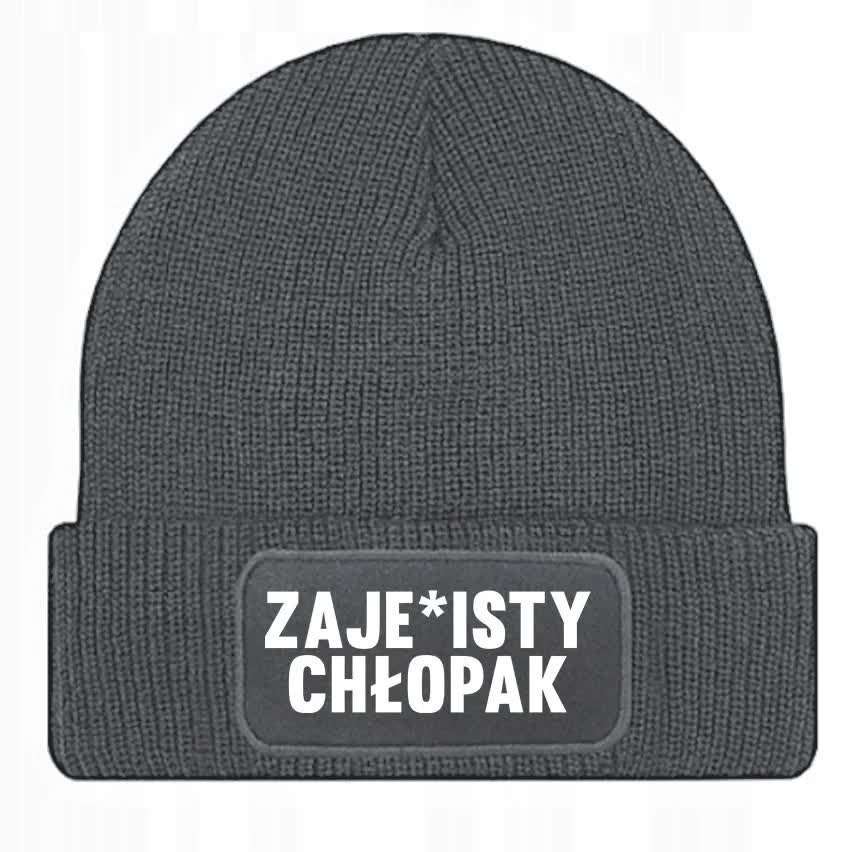 Czapka Jesienna Bawełniana ZIMOWA Szara Beanie ZAJE*ISTY CHŁOPAK Prezent Wz