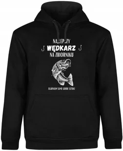 BLUZA MĘSKA Z KAPTUREM WĘDKARSKA DLA WĘDKARZA RYBY CZARNA R-M A66 - Bluzy męskie - miniaturka - grafika 1