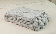 Koce - Dzianinowy pled z pomponami 130x195cm. Wykonany ręcznie - miniaturka - grafika 1
