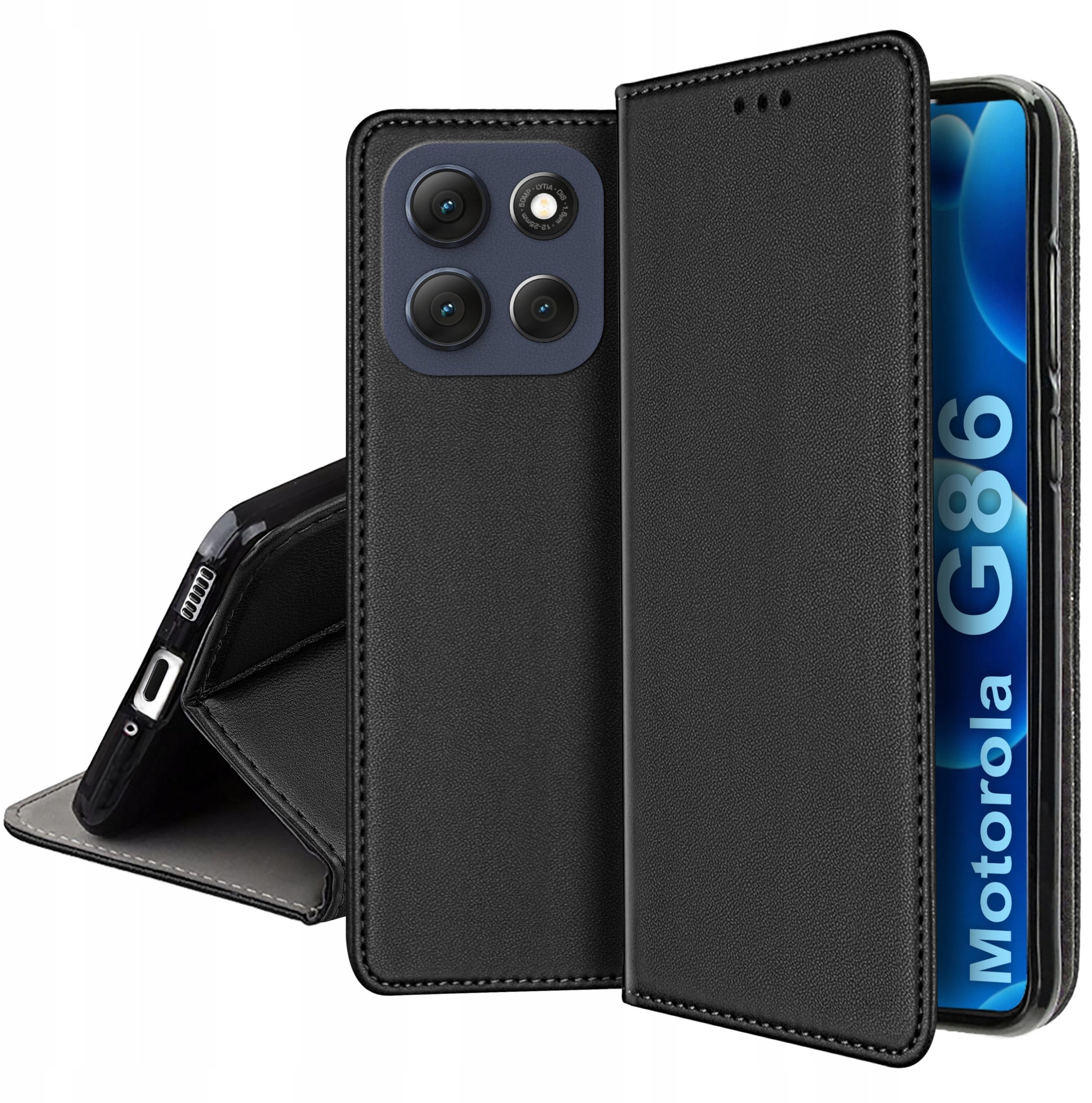 ETUI SKÓRZANE do MOTOROLA MOTO G86 G86 Power MAGNETYCZNE BOOK + SZKŁO 9H