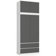 Szafy - Szafa z nadstawką S 90 cm 2 drzwi 2 szuflady - biała-grafit szary - miniaturka - grafika 1