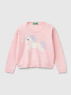 Bluzy i sweterki niemowlęce - Benetton Sweter w kolorze jasnoróżowym - miniaturka - grafika 1