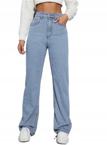 SHEIN SPODNIE JEANSOWE DAMSKIE PROSTE CASUAL L ŁTD