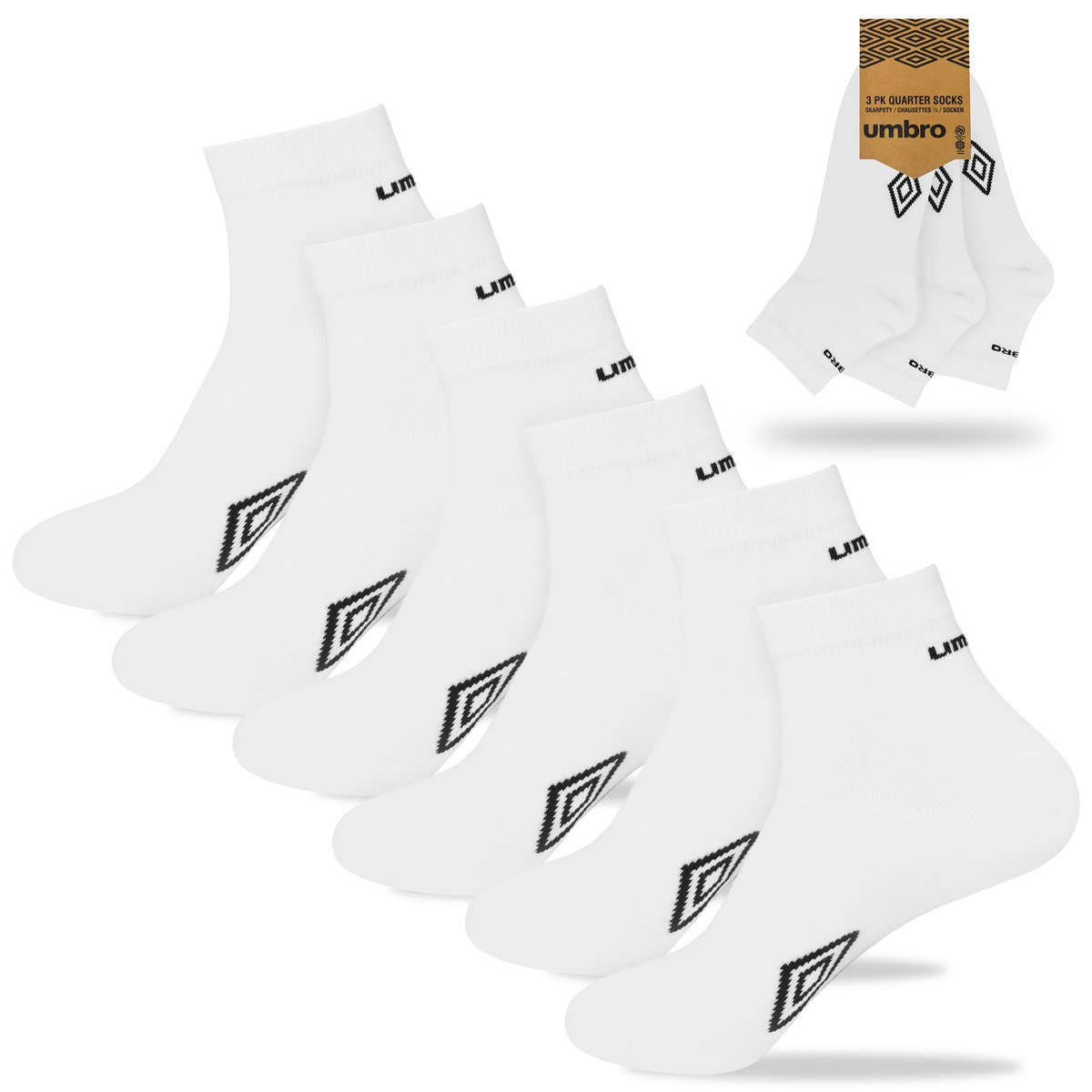 UMBRO Skarpety Męskie Quarter Zakostki Bawełna UM300 3 Pary Rozmiar 43-46