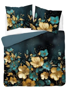 Pościel bawełniana - Złote/turkusowe kwiaty/granat- 160x200 - 3 cz. - Pościel Pościel bawełniana - Złote/turkusowe kwiaty/granat- 160x200 - 3 cz. - Pościel - miniaturka - grafika 1