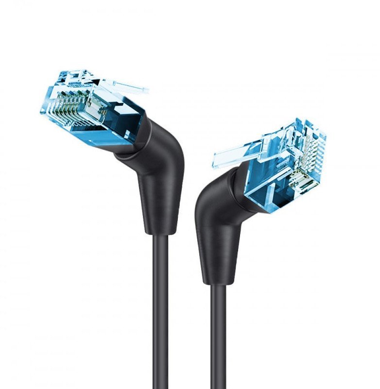 Techly Kabel sieciowy patchcord Cat6a UTP kątowy obrotowy 1m slim czarny ICOC U6A-TPE36-010B