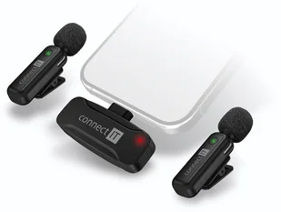 CONNECT IT Mikrofon ClipMic, 2x Bezdrátový Lavalier mikrofón s přijímačem, Lightning konektor, černá - Mikrofony komputerowe - miniaturka - grafika 1