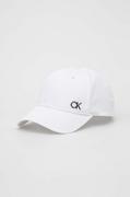 Czapki męskie - Calvin Klein czapka z daszkiem bawełniana kolor biały gładka - miniaturka - grafika 1