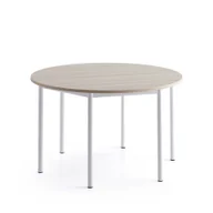 Meble do szkół i przedszkoli - Stół BORÅS PLUS, Ø1200x720 mm, popielaty laminat, biały - miniaturka - grafika 1