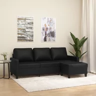 Sofy i kanapy - vidaXL 3-osobowa sofa z podnóżkiem, czarna, 180 cm, sztuczna skóra - miniaturka - grafika 1