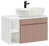 Szafki łazienkowe - Szafka wisząca z blatem i umywalką, Iconic, 80x46x46 cm, różowy, mat - miniaturka - grafika 1