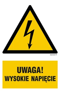 HA016 UWAGA WYSOKIE NAPIĘCIE, FN - FOLIA SAMOPRZYLEPNA; (150X225MM) - Tablice BHP - miniaturka - grafika 1