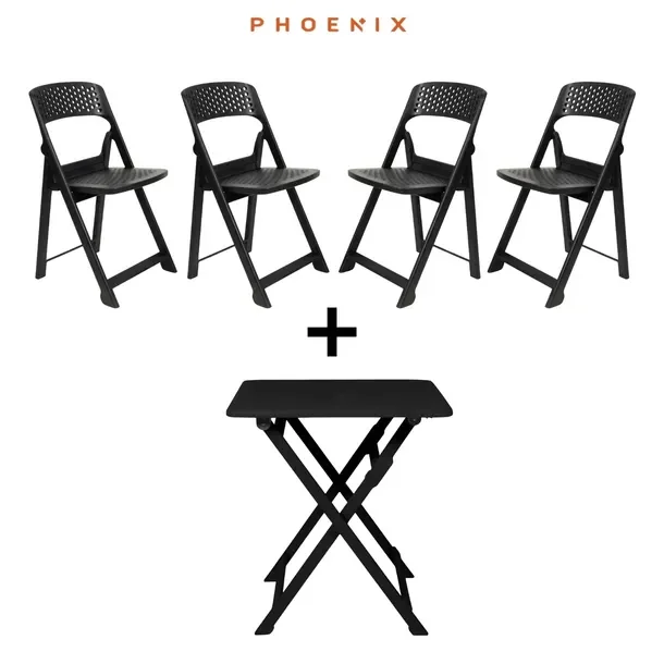 Phoenix Zestaw mebli ogrodowych składanych 4 krzesła Flap + stół Flip Night