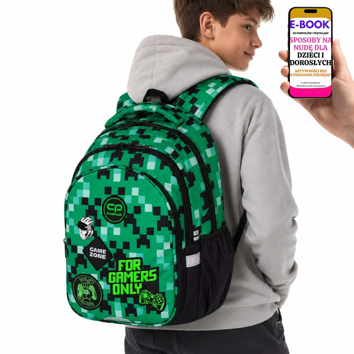 PLECAK SZKOLNY MŁODZIEŻOWY CoolPack GAME ZONE dla Gracza Zielony 2 Komory + E-BOOK-3