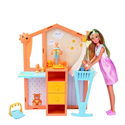 Simba - Steffi Love Baby Surprise - Ciąży - Lalka manekin 29cm - Zdejmowany brzuch - Dziecko 5cm - Pokój + Akcesoria - 105733590002