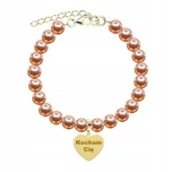 Bransoletki - Bransoletka Złota z Perłami Kocham Cię Dzień Matki 925 Grawer Życzenia - miniaturka - grafika 1