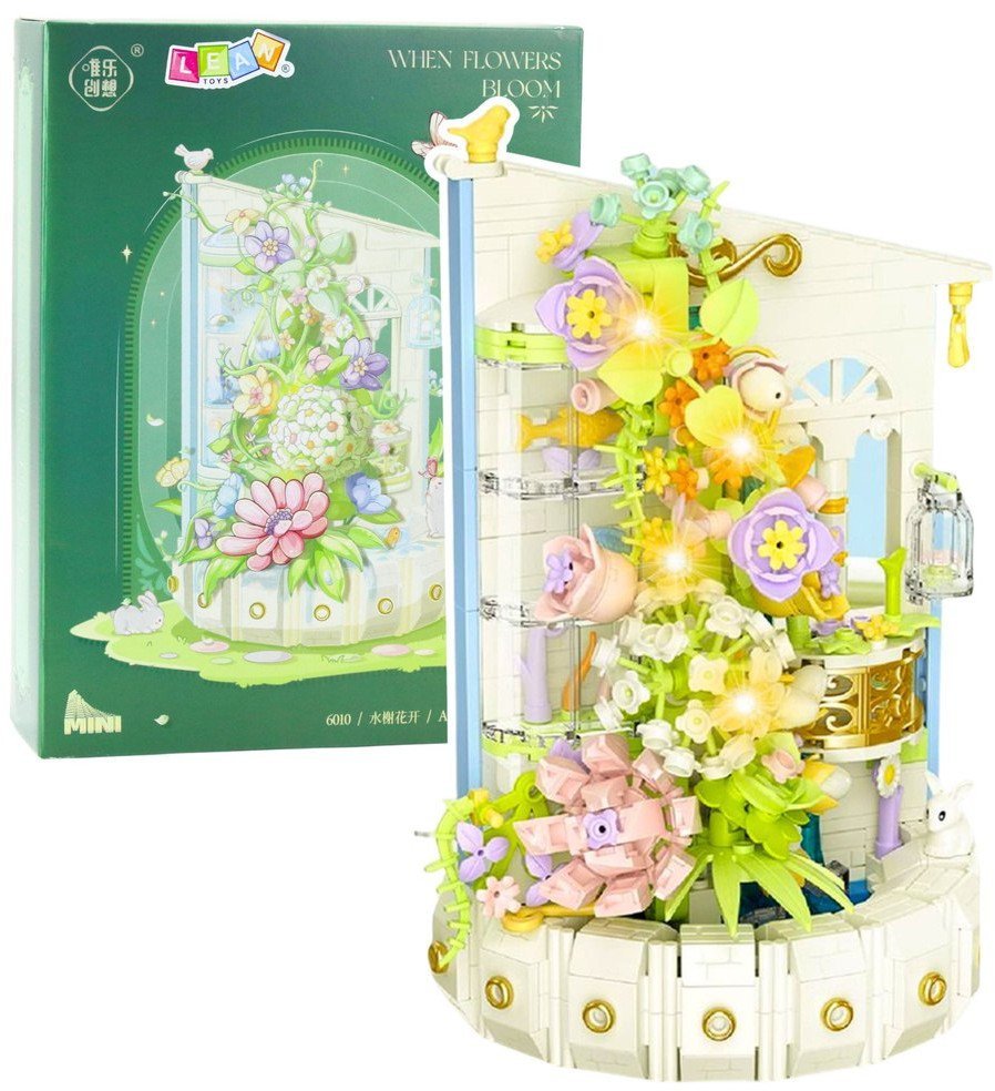Klocki Konstrukcyjne Kompozycja Kwiatowa Z Wieżą Światła LED 632 el. LEAN Toys