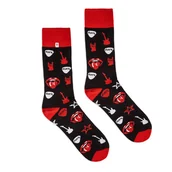 Skarpetki męskie - Kolorowe "rock&rollowe" skarpetki w czerwone i białe symbole na czarnym tle - miniaturka - grafika 1