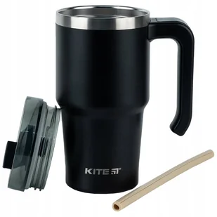 Kubek termiczny ze słomką ustnikiem z uchwytem 600 ml czarny KITE - Kubki termiczne - miniaturka - grafika 1